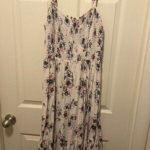 Torrid Smocked Sleeveless Cream Mini Dress with Floral Print Plus Size 1X